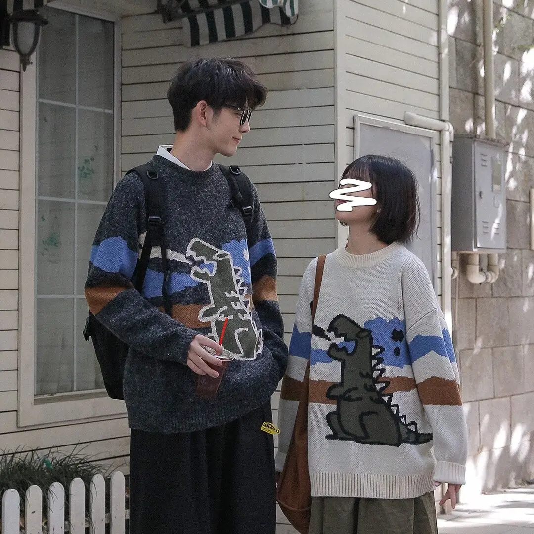Nov slog kolegij slog sweater moški študent svoboden jesen / Zima Hong Kong Slog par modne pletenine