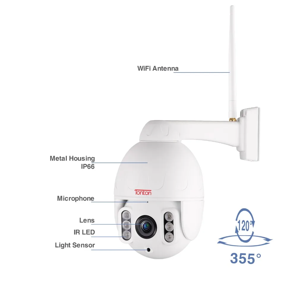 Tonton 1080P WIFI Kamera Zunanji Brezžični PTZ Varnosti IP Kamero Speed Dome CCTV Varnostne Kamere Pan Nagib 5X Zoom dvosmerni Audio