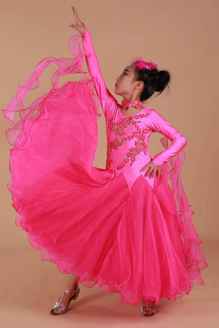 Luksuzni nosorogovo dekleta Vezenje nihalo standard dvorana plesno obleko otrok tango flamenco valček plesnem tekmovanju obleko