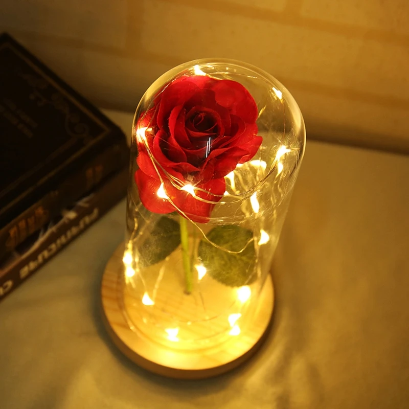 Umetni Rose LED Leseno Osnovo steklen Pokrov Matere Darilo za Valentinovo Doma Dekoracijo