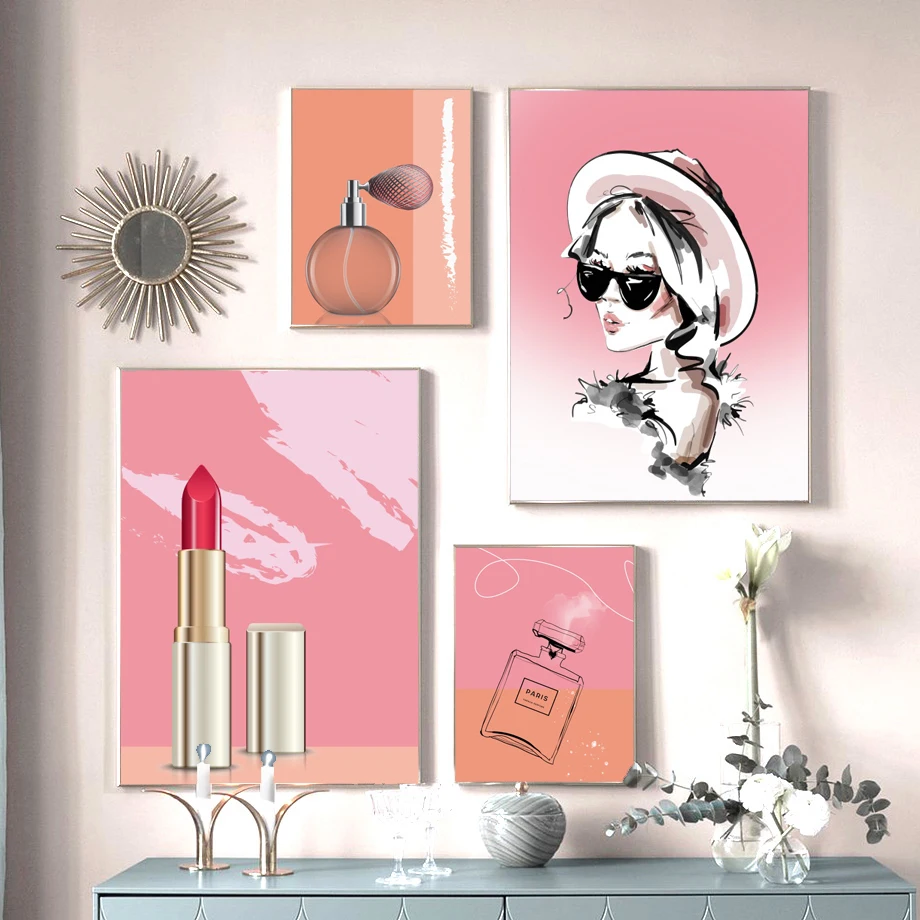Moda Parfum Dekle Šminka Plakatov in Fotografij Ponudbe Wall Art Platno Slikarstvo Modi Slike za Dnevna Soba Dekoracijo Doma