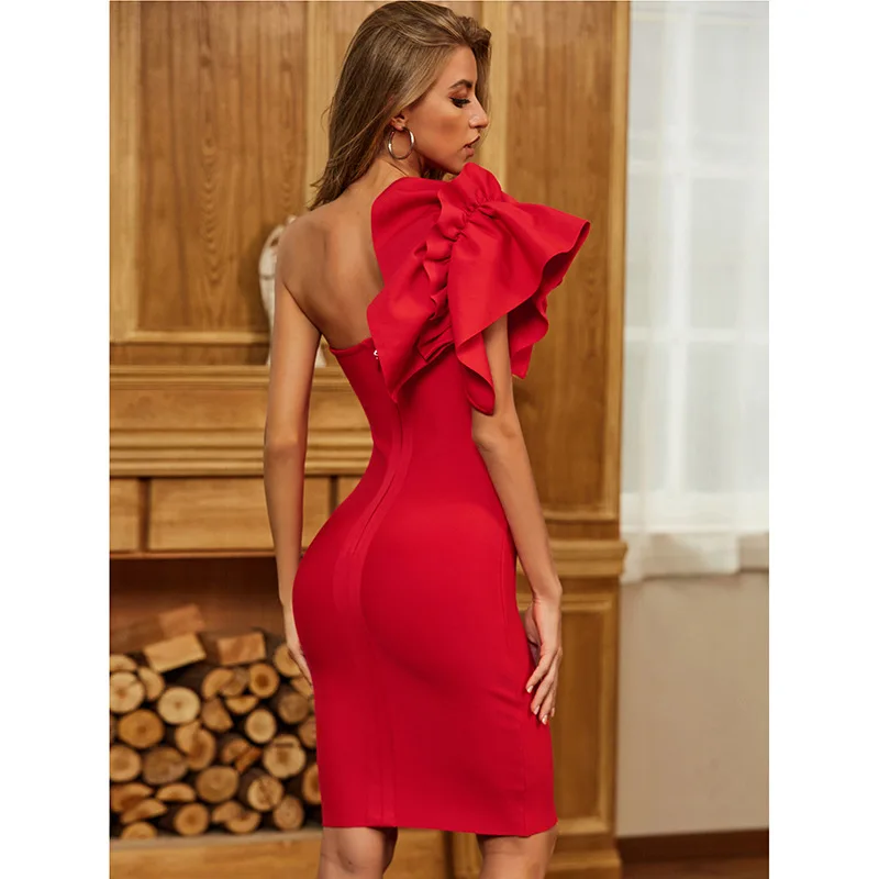 Obleke za Ženske 2021Robes de balOne Rami Obleko Amazon, EBay brez naramnic Seksi Rdečo Obleko za Ženske