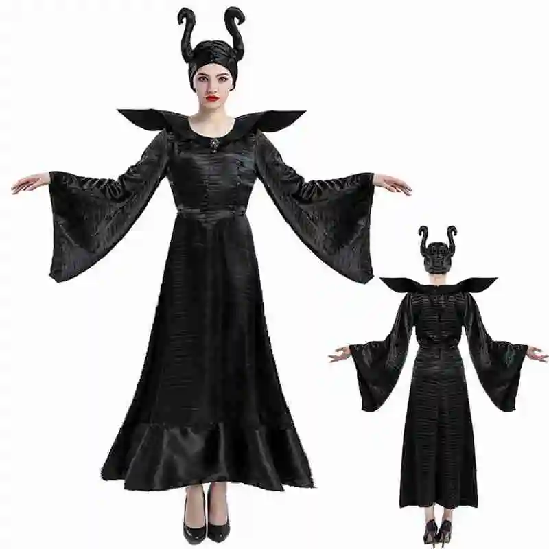 Halloween Cosplay Maleficent Čarovnica Rogovi Klobuk Pokrivala Čelada Black Stranka naglavni del Maske Kraljica I7Q6