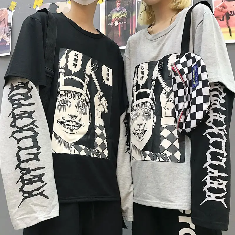 Modna Majica s kratkimi rokavi Femme 2020 Harajuku Ulica Groze Strip Natisnjeni Dolg Rokav T-shirt Za Ženske Oblačila korejski Ulzzang Ženski Top