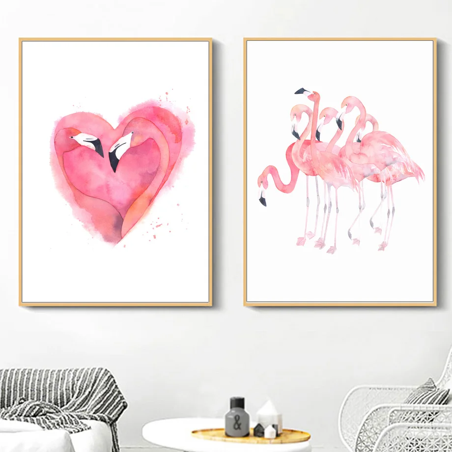 Wall Art Platno Slikarstvo Pink Flamingo Ananas Nordijska Plakatov In Fotografij Otroci Stenske Slike Za Dnevno Sobo, Spalnica Dekor