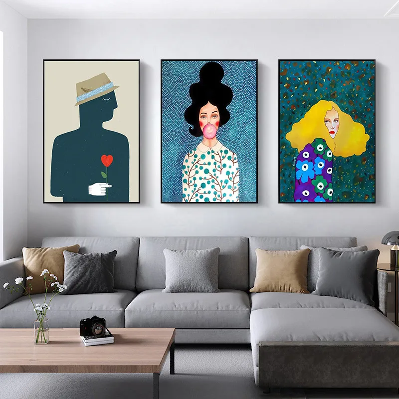 Nordic Portrait Canvas Paintings On The Wall Posters And Prints Girl With Balloon Wall Art Pictures For Living Room Cuadro Decor