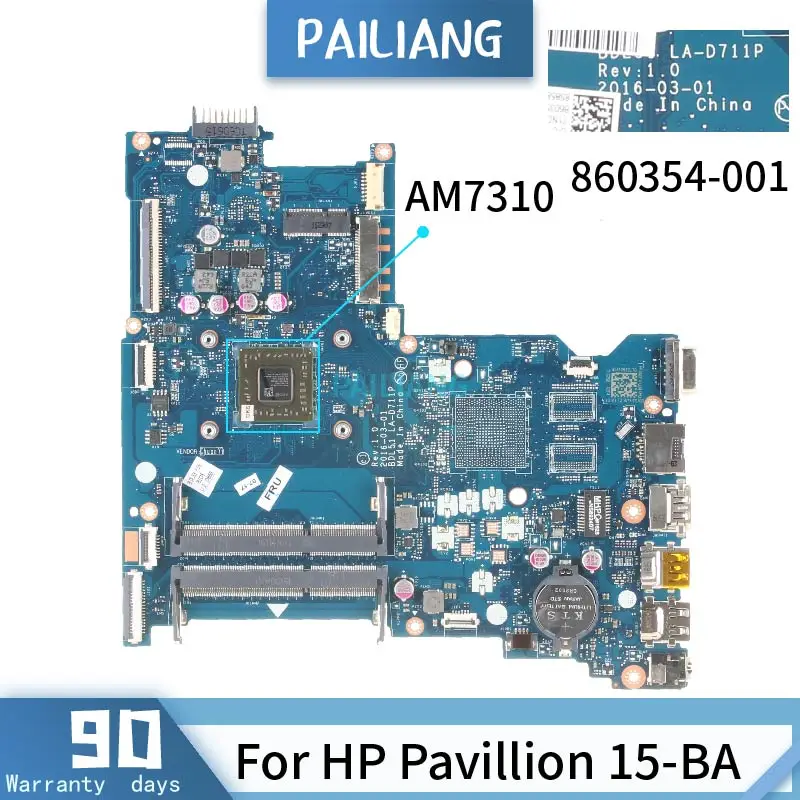 860354-501 Za HP Pavillion 15-BA LA-D711P 860354-001 AM7310 Mainboard Prenosni računalnik z matično ploščo DDR3 preizkušen OK