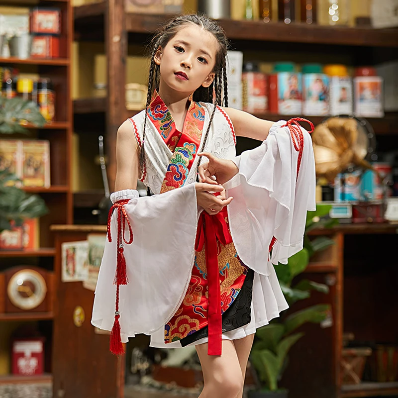Nova Dekleta Hanfu Kostum Kitajski Slog Poletje Obleko Otroci modni brvi Fashion Otrok Kostum Kitajski Folk Dance/Jazz Kostum DQL1253