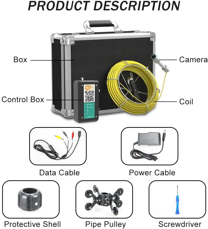 Kamera za pregledovanje cevi,65ft/20M Kanalizacije Kamere 7 palčni HD Zaslon Brezžični WiFi Odtočne Cevi Kamera za Android/iOS,DVR,Nepremočljiva