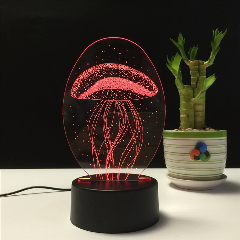 Novost Darilo Meduze Oblike 3D Lučka Noč Luč za Chilren Iluzijo Vzdušje Spanja Tabela Lučka na Dotik Barve Spreminjajoče se Svetlobe
