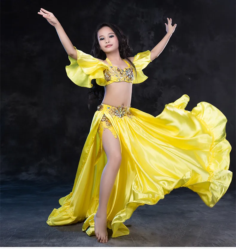 4 Kos Dekleta Boben In Ples Kostum Otrok Orientalski Ples Uspešnosti Pokazal Nositi (Bra Krilo) Rdeča Rumena Modra Brezplačna Dostava