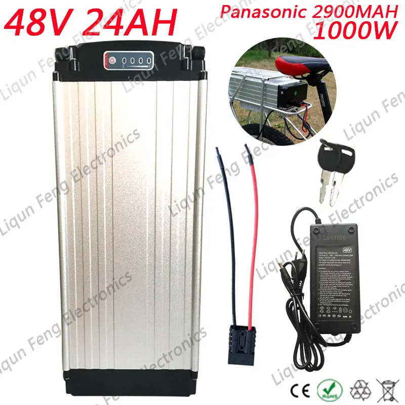 Proste carinske pristojbine 1000W 48V 24AH baterija 48V 24AH litij-ionska baterija z repom svetlobe uporabo Panasonic 2900mah celice 30A BMS.
