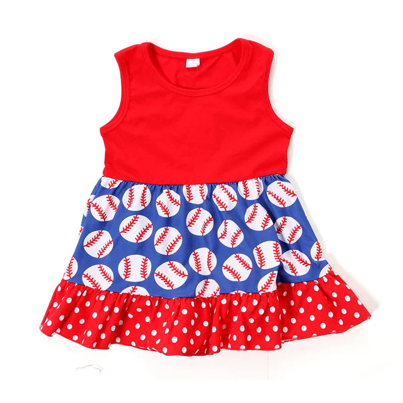 2017 Baseball Obleko Malčka, Girl Obleke Poletje Obleko Otroci oblačila Rdeče barve Royal Modra Bela Baseball Obleke
