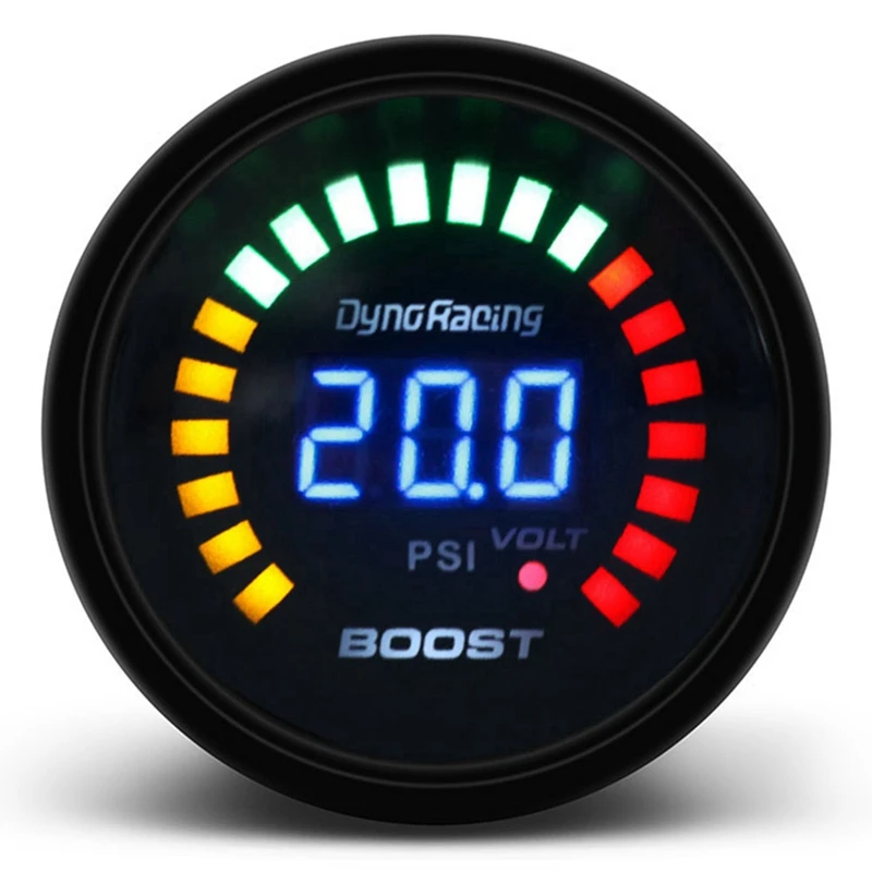 Dyno Racing 2 Palca 52mm Avto Digitalno Analogni LED Elektronski Psi Turbopolnilnikom Meter
