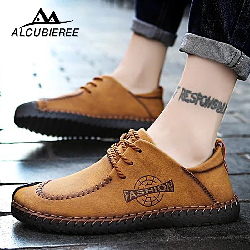 ALCUBIEREE Men Casual Shoes Leather Breather Comfortable Men Shoes Wear-resistant Summer Zapatos Hombre