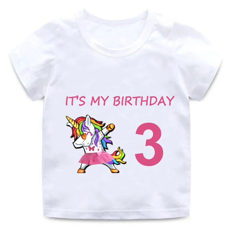 Otrok Samorog Risanka T-shirt Dekle Happy Birthday 1-9 Tiskanja Kratek Rokav Bombaž Krog Vratu T-Shirt Najboljše Darilo za Rojstni dan Smešno