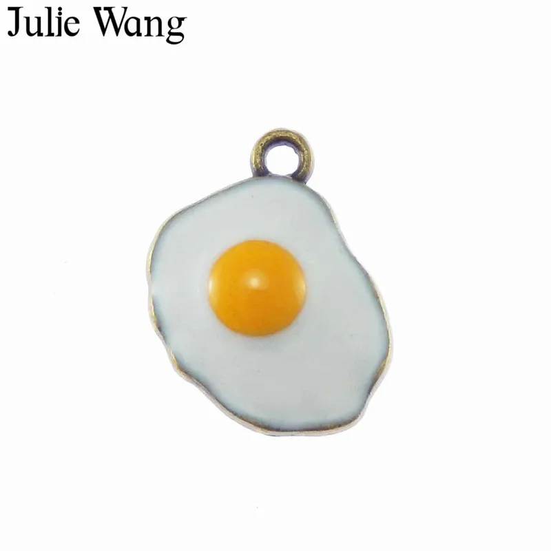 Julie Wang 6PCS Zlitine Beli Emajl Ocvrte Jajca Omleta čarobne gumbe Za Neckalce Obesek Ugotovitve Nakit, Izdelava Dodatki 46*16mm