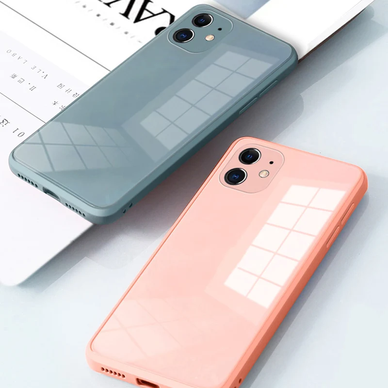 Tekoče Silikona Shockproof Stekla Primeru Telefon Za iPhone 11 Pro Max Barva Sijajna Nazaj Kritje Za iPhone 11 XR XSM 7 8 Plus