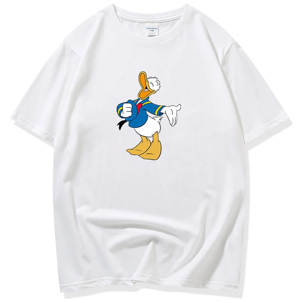 Disney Moda, Donald Duck Risanka Tiskanja O-Vratu Puloverju Elegantna Pari Unisex Ženske Bombaža T-Shirt Kratek Rokav Tee Vrh 11 Barvno