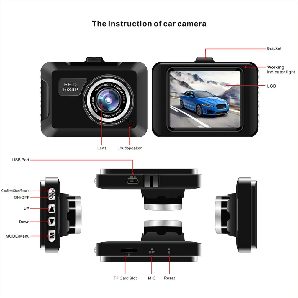 2.2 Palčni Avto Rearview Mirror DVR Kamera ADAS Dash Cam Video Snemalnik z Visoko ločljivostjo širokokotni Glavni Objektiv