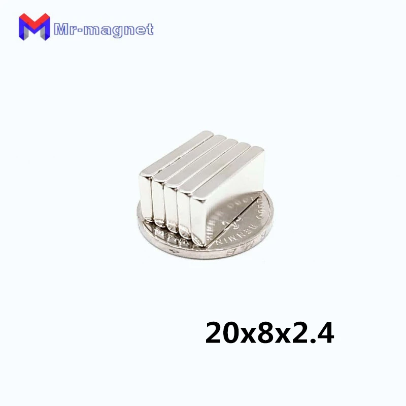 50pcs 20x8x2.4 mm Super močan neo neodymium 20mmx 8mmx 2,4 mm magnet 20x8x2.4, NdFeB magnetov 20*8*2.4 mm magneti 20*8*2.4