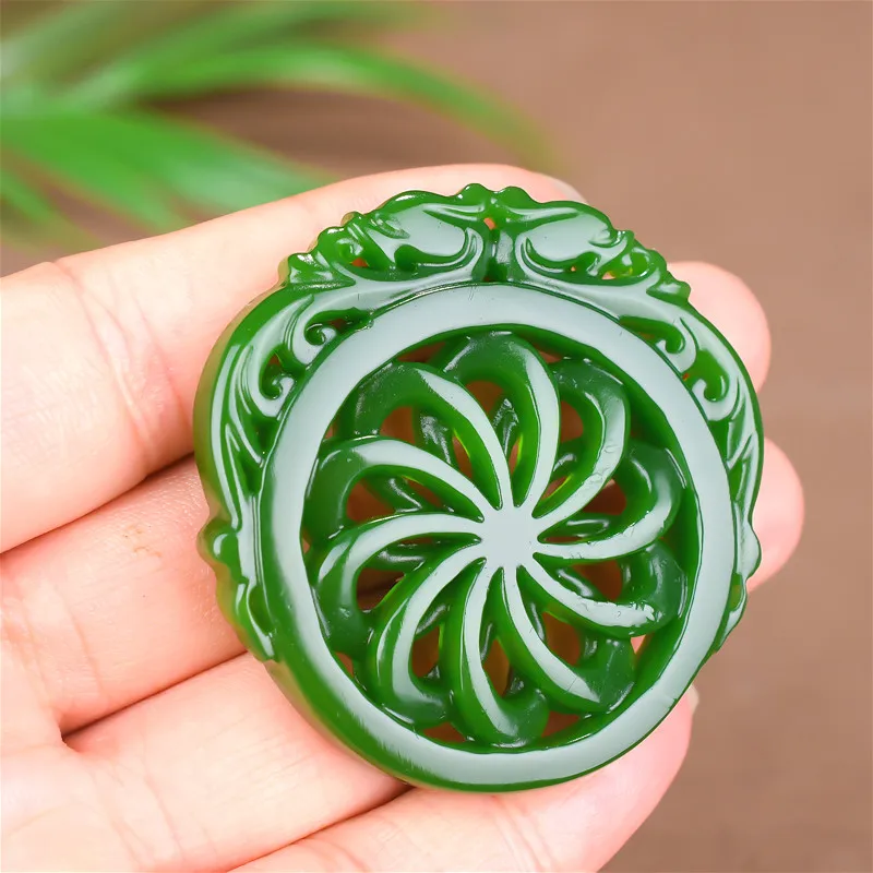 Naravni Green Jade Zmaj Vetrnica Obesek Kitajski Ogrlica Dvostranski Votlih Iz Vklesan Čar Nakit Modni Amulet Darila