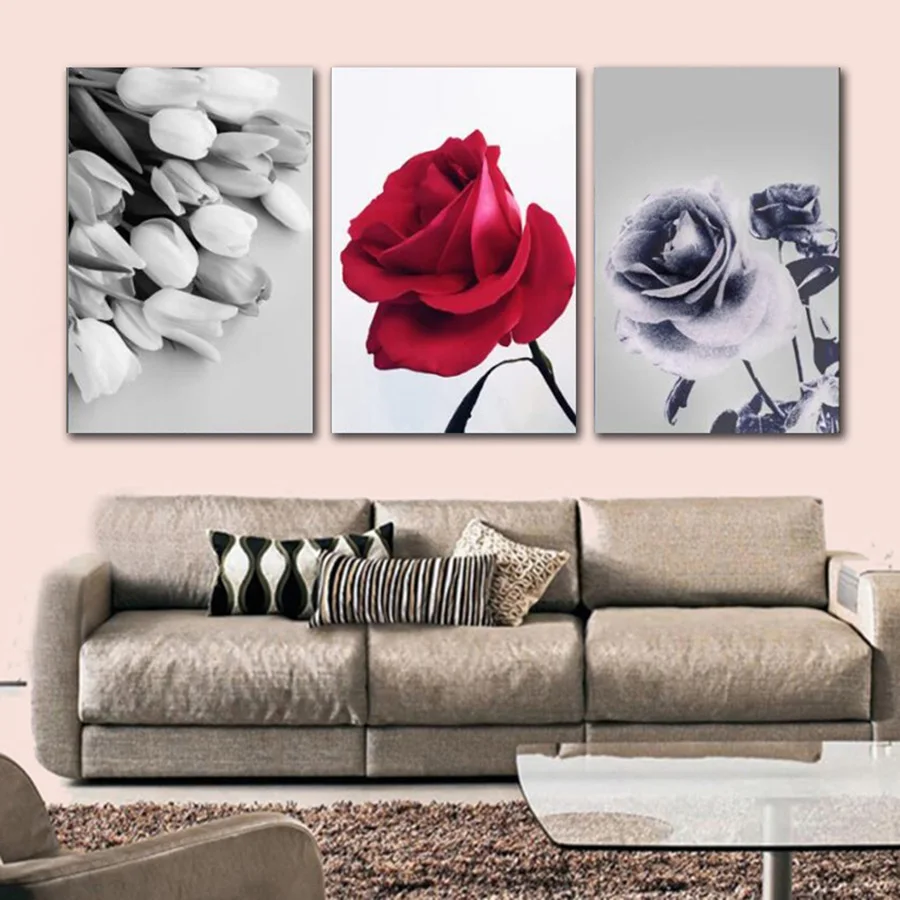 Nordijska Preprosto Črno in Belo, Rose Platno Slikarstvo Moda Stenske Slike Za Dnevna Soba brez okvirja Doma Dekoracijo Plakat brez okvirja