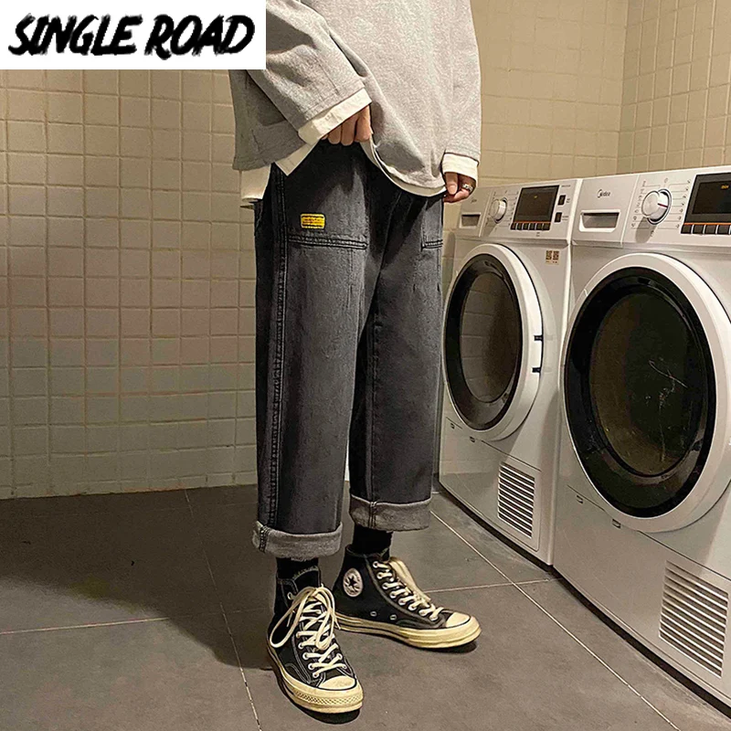 SingleRoad Mens Kavbojke Moški 2020 Jeseni Prevelik Priložnostne Širok Noge Korejskem Slogu Traper Hlače Harajuku Japonski Črne Jeans Za Moške