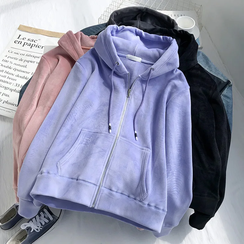 Leta 2020 Nove jesensko zimski plašč hoodie zadrgo ženske priložnostne moda svoboden barva dolg rokav divje redno street style