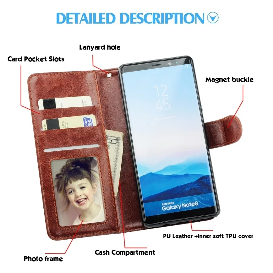 LANCASE Za Samsung Galaxy Note 9 Primeru Usnjene Denarnice Magnetni Snemljiv 2 V 1 Pokrovček Za Samsung Note9 Primeru Imetnik Kartice