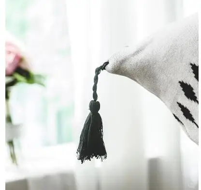 Skandinavski slog črno belo blazine pokrov tassel vrgel blazino pletene blazino kritje v zaprtih prostorih