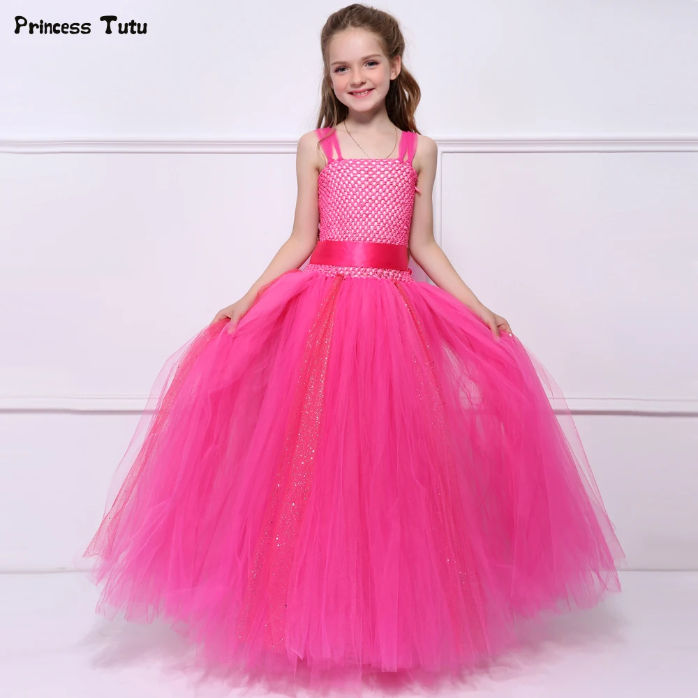Hot Pink Dekleta Tutu Obleko Til Otroci Dekle Pageant svate Obleka Princess Tutu Obleke Za Dekleta, Obleko Žogo Halje 1-14Y