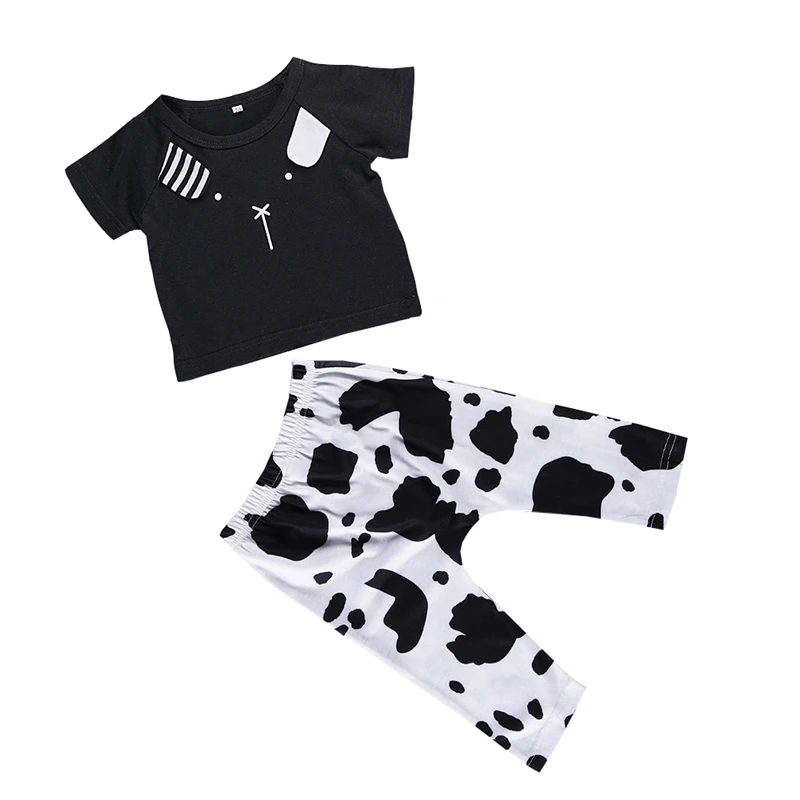 2019 Poletje Novorojenčka Otroci Baby Boy Bombaža T-shirt Vrhovi+Krava Tiskane Hlače Hlače, Obleke, Oblačila 2PCS