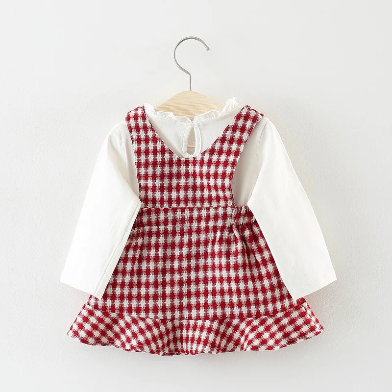 2019 Pomlad Jesen Baby Dekle Obleko Z Dolgimi Rokavi 0-3 Leta Baby Rojstni Dan Obleko Trak Kariran Dojenčka Girl Obleke