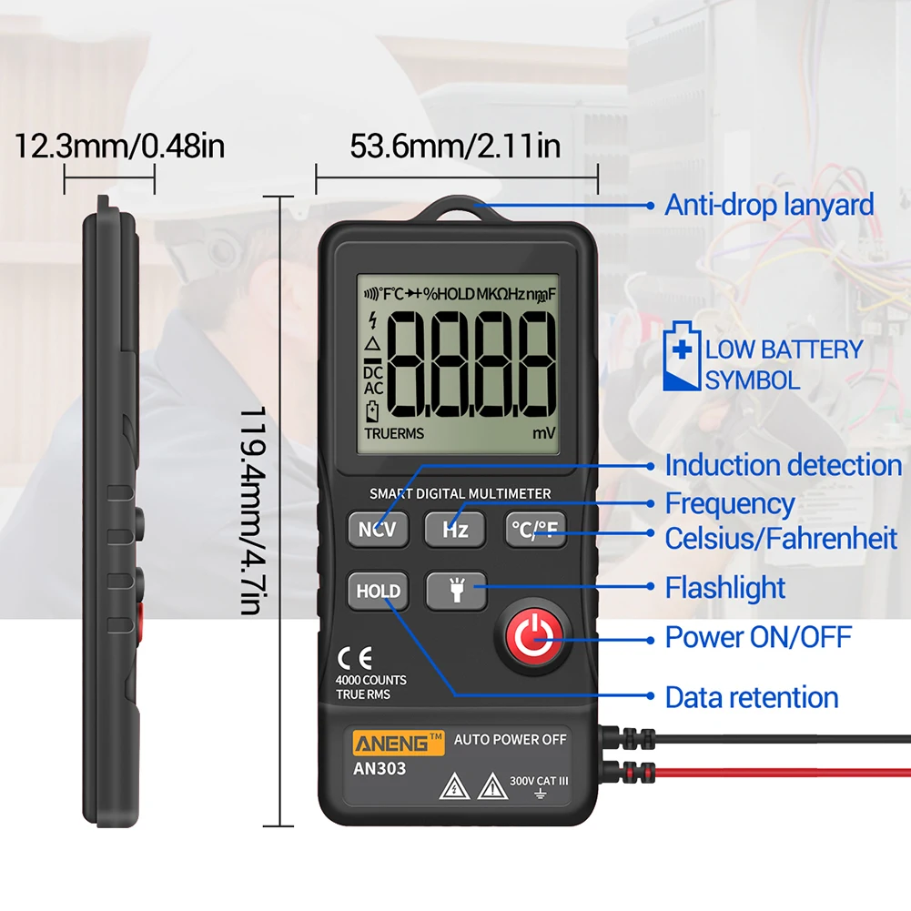AN303 Digitalni Multimeter Meter 4000 Zaslon AC Voltmeter Tester Kapacitivnost NKV Ohm Upor Hz Samodejni Test Dobave
