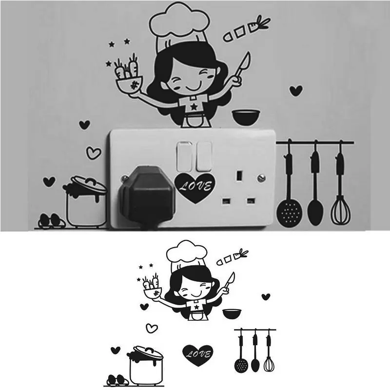 1 nastavite črno srčkan risanka kuhinja piščanci lahko odstranite stikalo nalepke za dekoracijo doma