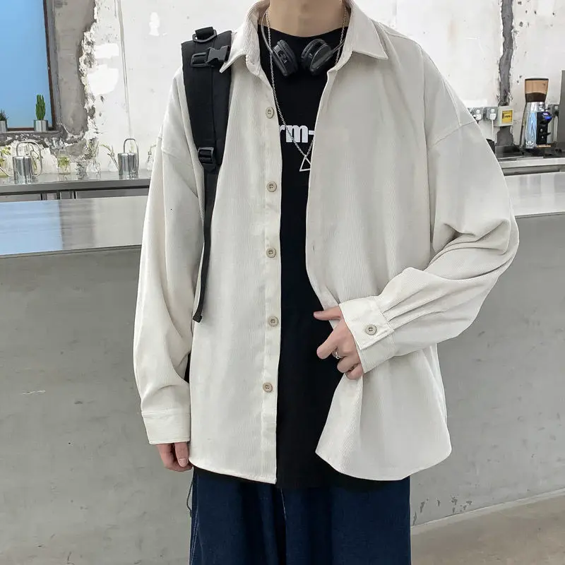 Korejski Slog Velvet Majica moška Moda Priložnostne Retro Jeseni Obleko Srajco Mi Ulične Ohlapne Majice z Dolgimi Rokavi Moški M-2XL
