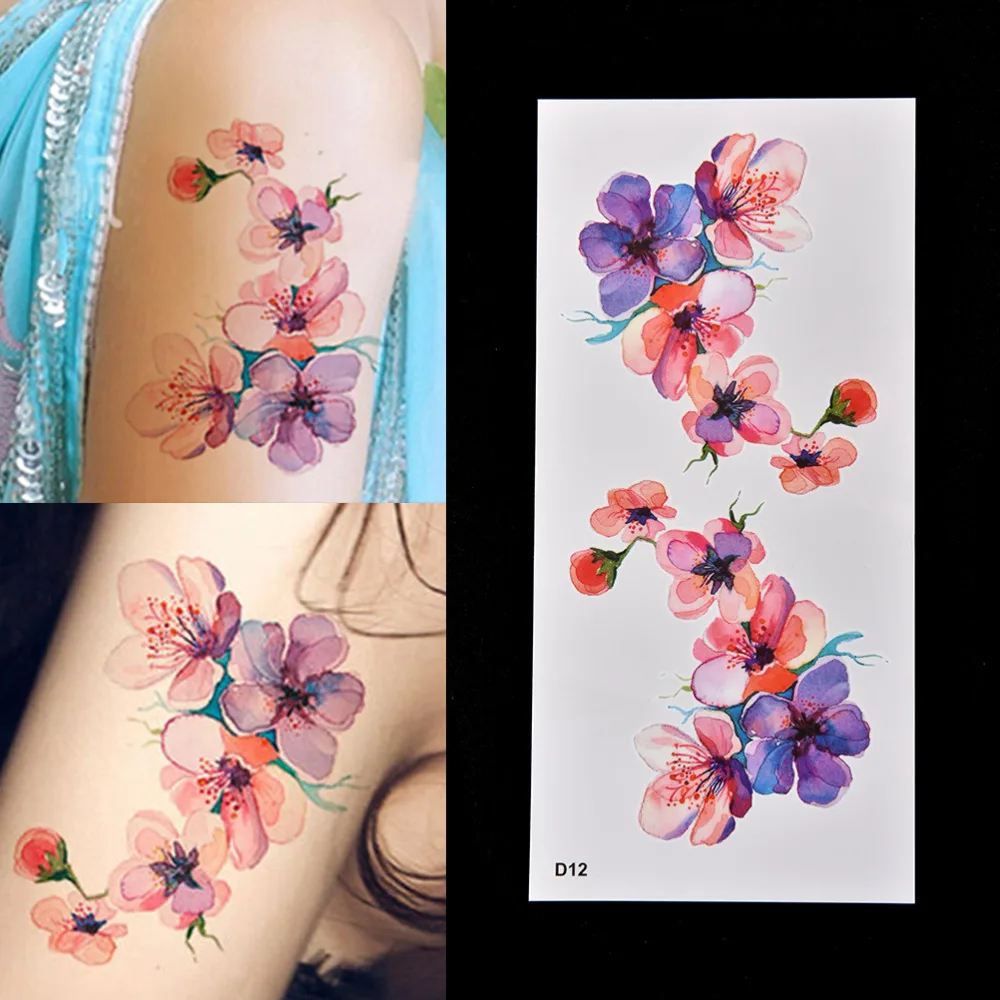 DIY Akvarel Orhideja Roko Začasni Tattoo Nalepke Nepremočljiva Začasno Ponaredek Tattoo Nalepke Za Ženske Visoke Kakovosti
