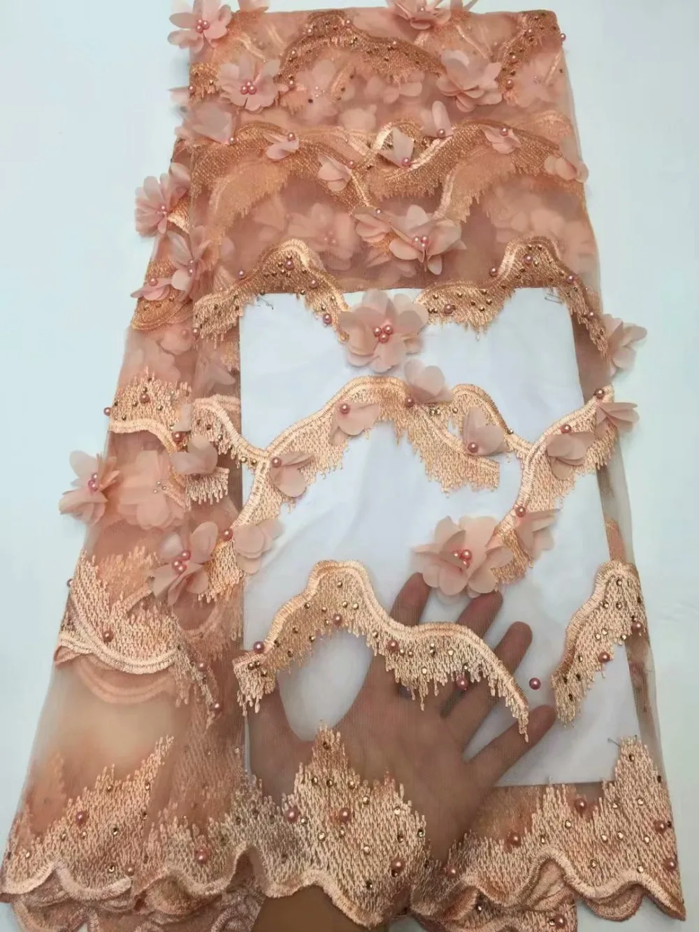 2019 Najnovejše Poročne Nigerijski neto čipke tkanine z 3D cvetje visoke kakovosti Aso Ebi 3D čipke tkanine za poroko Afriške čipke tkanine
