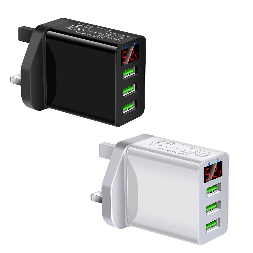Prenosni 3 Vrata USB Smart Digitalni Display Adapter za Kompaktne Prenosne Nosijo Priročno Polnjenje Polnilnik KRALJESTVU Plug