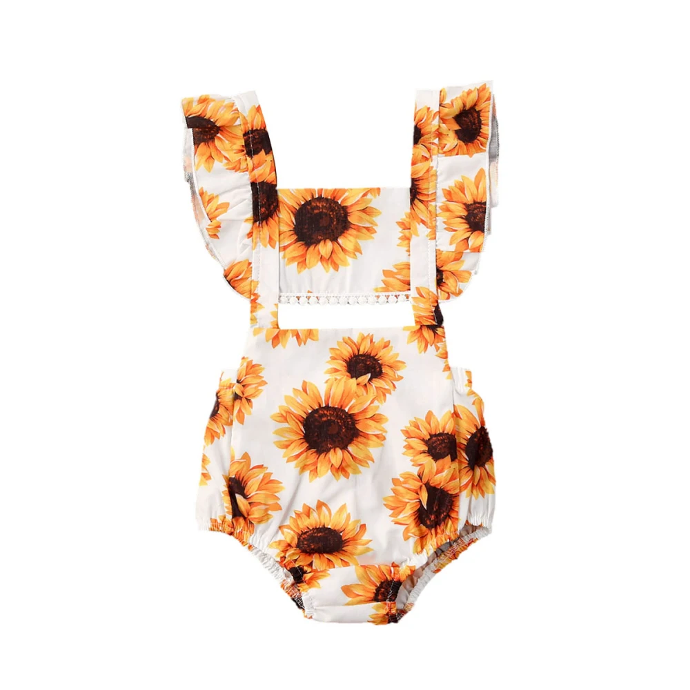 2020 Poletnih Oblačil Malčka Otroci Baby Dekle Bodysuits Ruffle Rokav Votlih Iz Sončnic Cvetlični Jumpsuit Sunsuit Obleko Kostum