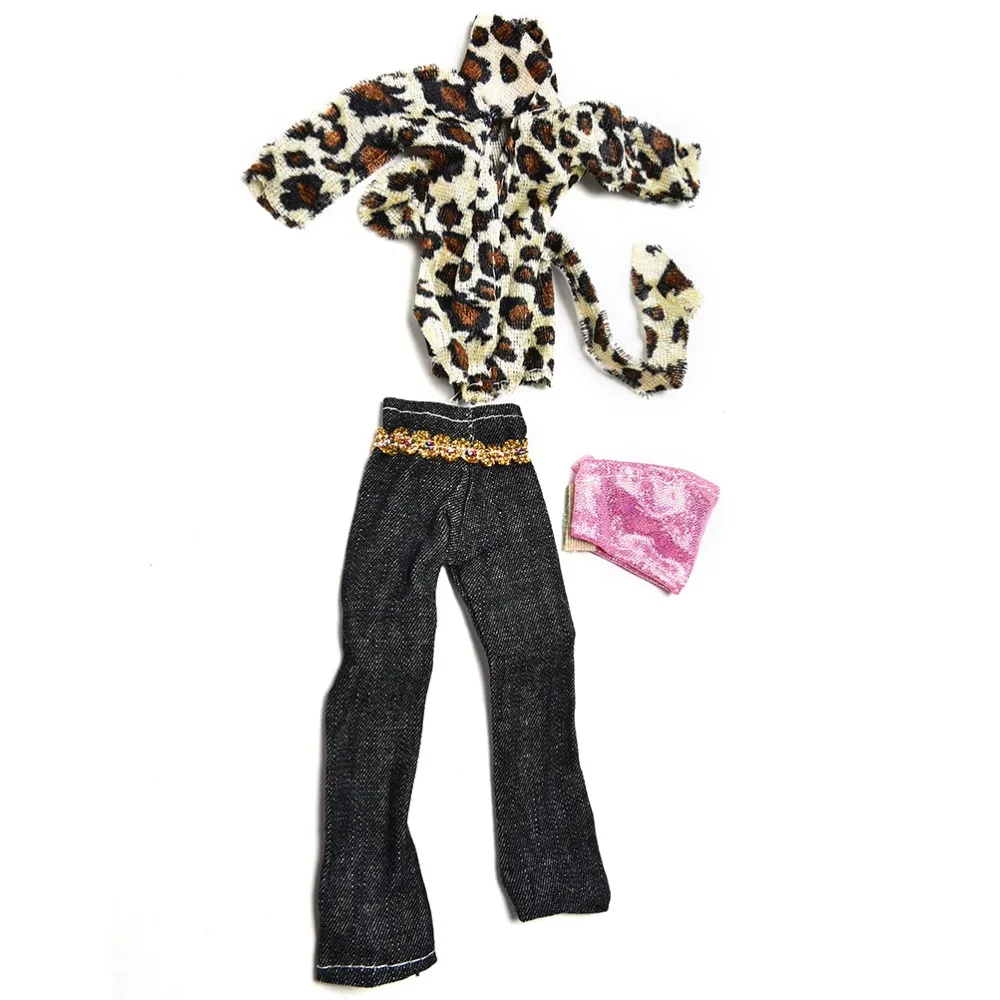Novo Set = Črne Hlače + Roza Telovnik + Leopard Plašč moda Obleke za Mini Punčko Oblačila