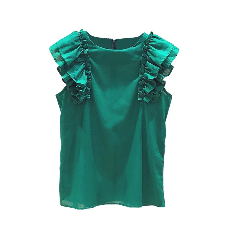 2020 poletje novo ruffles ženske majice trdna zelena o-vratu sleeved urad dama elegantno potegne outwear vrhovi
