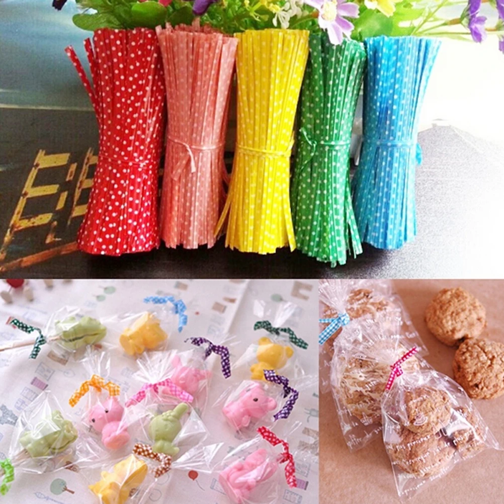100 kozarcev/paket Sladkarije color Dot Tiskanja Twist Vezi Žice Za Cake Pops Tesnjenje Violončelo Vrečke Lollipop Darila Packgae DIY dekoracijo