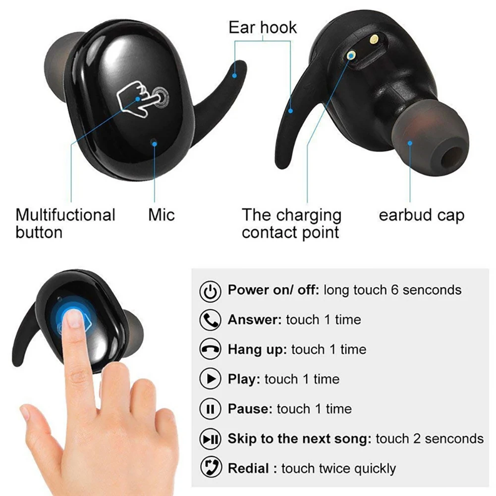 Prenosni Bluetooth 5.0 Eno ključnih Nadzor TWS Brezžične Slušalke Sweatproof Šport Čepkov Stereo Glasbe Slušalka