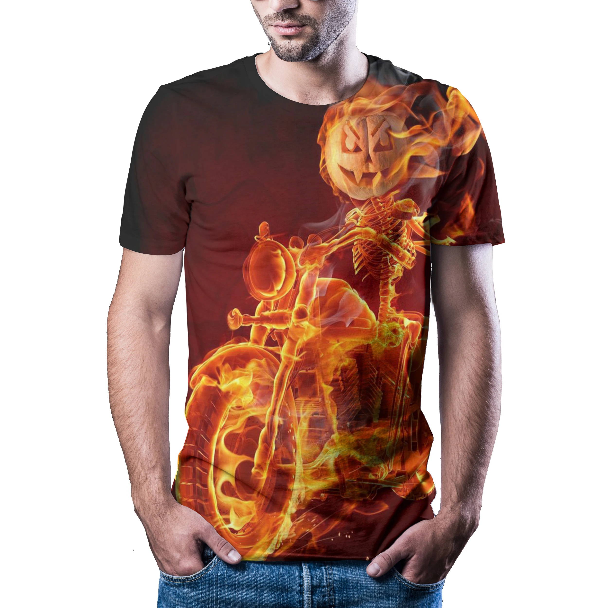 2020 najnovejše poletje moške ogenj Lobanje Črno Dno kul moda kratek rokav smešno T-shirt 3D tiskanih priložnostne T-shirt
