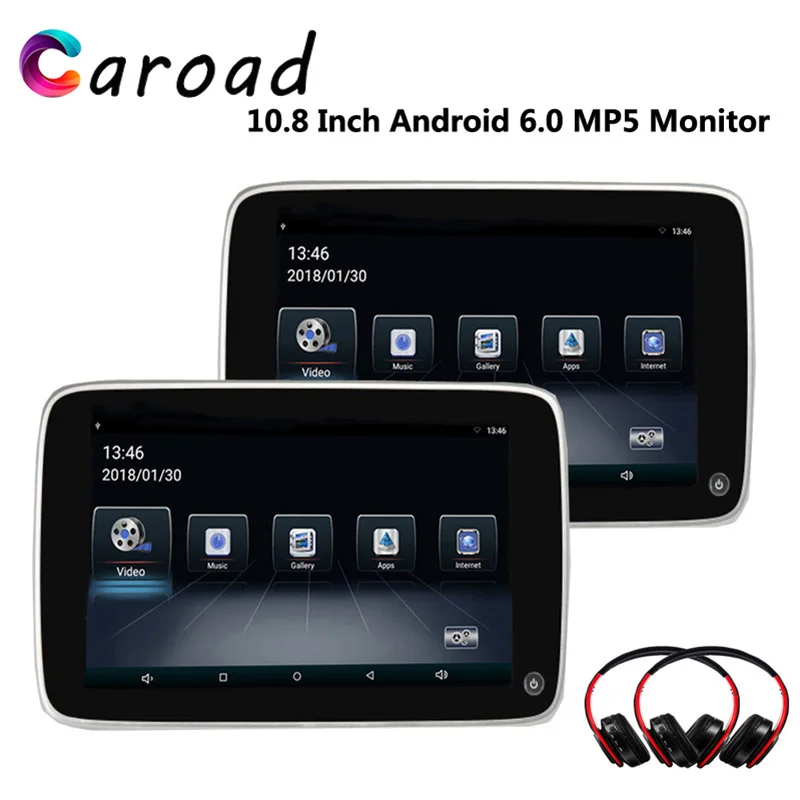 Caroad 2PCS 10.8 Inch Android 6.0 Avto Vzglavnik Monitor IPS Zaslon na Dotik 1080P Video WIFI/USB/SD/Bluetooth/Speaker/FM Oddajnik