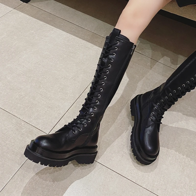 Za Koleno-Visoki Škornji ženske modni Visoki škornji Ženske platforma čevlji Debelo dno Strani Zadrgo čevlji Jeseni