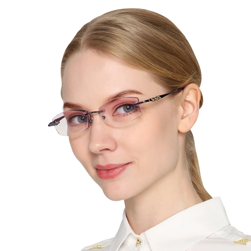 2018 kovinski visoke kakovosti rimless diamond cut obrezovanje obravnavi očala ženske