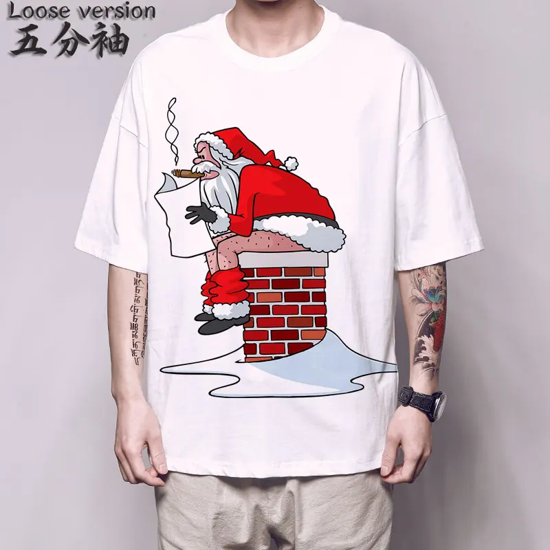 Santa Claus T Shirt Santa Oče Božič T-shirt sem Ulične Hip Hop Kul Novo Leto Počitnice 5 Rokav Tee